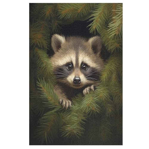 Puzzle Animal Waschbär, 1000 Puzzleteile Für Kinder, Holzpuzzles, Geeignet Für Erwachsene Lernspiel, （78×53cm） von DDFRTYY