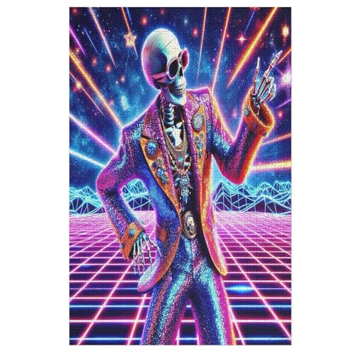 Puzzles Disco Totenkopf, 1000 Teile, Puzzle Aus Holz Für Erwachsene Und Kinder Ab 12 Jahren, Lernspielzeug （78×53cm） von DDFRTYY
