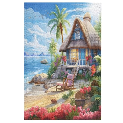 Puzzles Für Erwachsene, 1000 Teile, Hütte am Meer, Kreative Holzpuzzles, Praktisches Spiel, Familiendekoration （78×53cm） von DDFRTYY