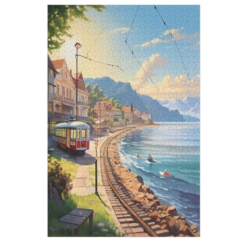 Puzzles Für Erwachsene, Häuser am Meer Puzzle, 1000 Teile, Kreatives, Geistiges Spielzeug, Kinder, Montagespiele （78×53cm） von DDFRTYY