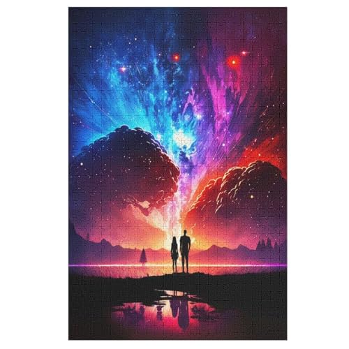 Puzzles Paar Galaxie Landschaft, 1000 Teile, Puzzle Aus Holz Für Erwachsene Und Kinder Ab 12 Jahren, Lernspielzeug （78×53cm） von DDFRTYY