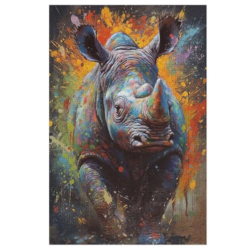 Rhinozeros Holzpuzzle 1000 Teile Klassische Puzzles Erwachsene Kinder Puzzle DIY Kit Holzspielzeug Einzigartiges Geschenk （78×53cm） von DDFRTYY