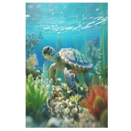 Sea Schildkrötes 1000 Teile Puzzles Für Erwachsene Holzpuzzle Familienpuzzlespiel Stressabbau-Puzzle Für Kinder Ab 12 Jahren （78×53cm） von DDFRTYY