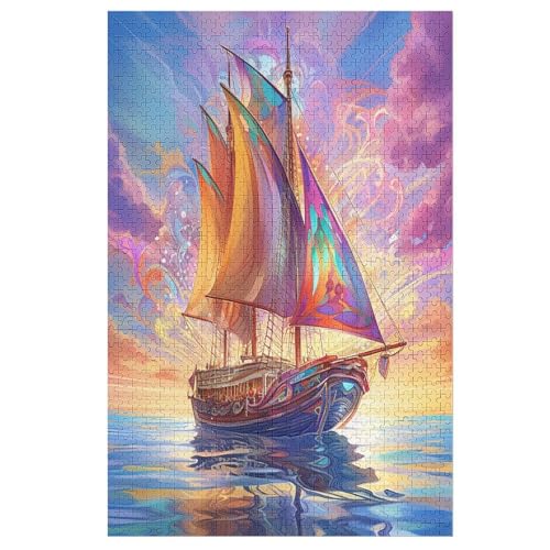 Segelboot Puzzle 1000 Teile, Holzpuzzle Für Erwachsene Kinder, Impossible Puzzles, Geschicklichkeitsspiel Für Die Ganze Familie （78×53cm） von DDFRTYY