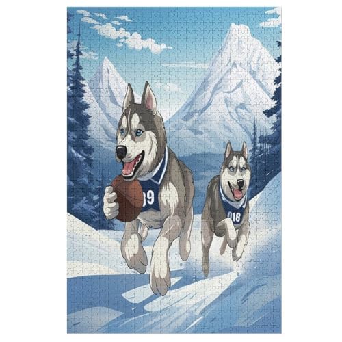 Sled Hund Holzpuzzle 1000 Teile Klassische Puzzles Erwachsene Kinder Puzzle DIY Kit Holzspielzeug Einzigartiges Geschenk （78×53cm） von DDFRTYY