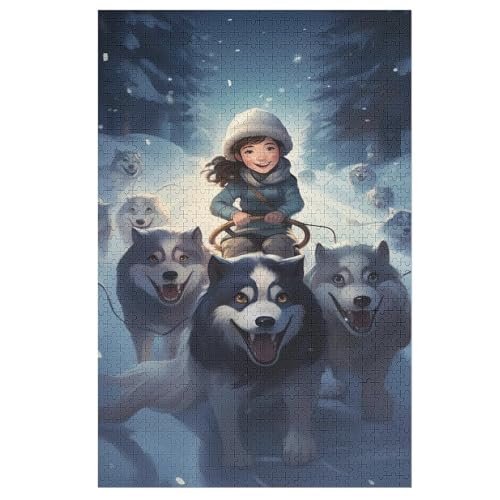 Sled Hund Holzpuzzle Für Erwachsene Teenager Stress Abbauen Familien-Puzzlespiel Poster 1000-teiliges Puzzle Kinder Lernspiel （78×53cm） von DDFRTYY