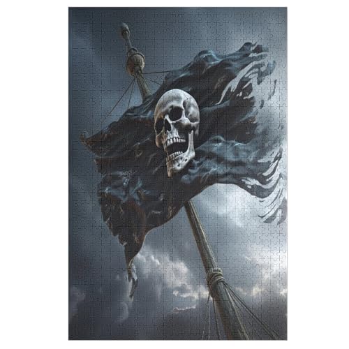 Totenkopf Pirate Puzzle 1000 Teile, Holzpuzzle Für Erwachsene Kinder, Impossible Puzzles, Geschicklichkeitsspiel Für Die Ganze Familie （78×53cm） von DDFRTYY