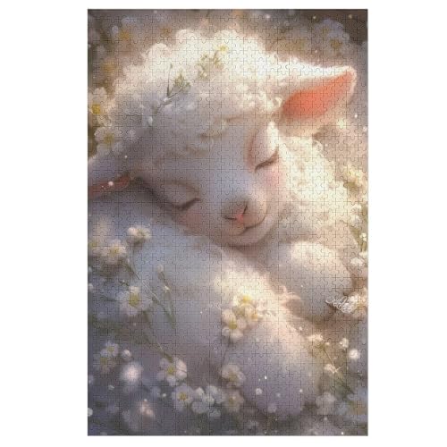 süßes Schaf Puzzle 1000 Teile, Holzpuzzle Für Erwachsene Kinder, Impossible Puzzles, Geschicklichkeitsspiel Für Die Ganze Familie （78×53cm） von DDFRTYY