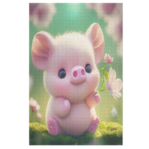 süßes Schwein Puzzle 1000 Teile, Holzpuzzle Herausforderndes Geschicklichkeitsspiel Für Die Ganze Familie, Kinder Erwachsenenpuzzle Ab 12 Jahren （78×53cm） von DDFRTYY