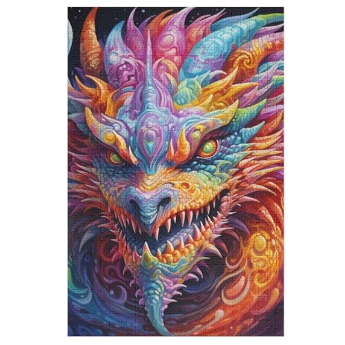 Drache Holzpuzzle 1000 Teile Klassische Puzzles Erwachsene Kinder Puzzle DIY Kit Holzspielzeug Einzigartiges Geschenk （78×53cm） von DDGAAGG