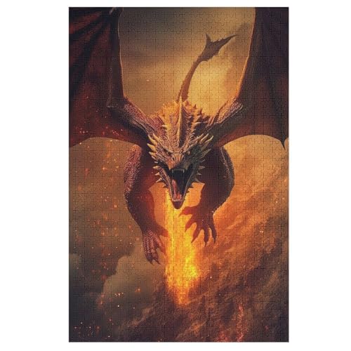 Drache Puzzle 1000 Teile, Holzpuzzle Herausforderndes Geschicklichkeitsspiel Für Die Ganze Familie, Kinder Erwachsenenpuzzle Ab 12 Jahren （78×53cm） von DDGAAGG