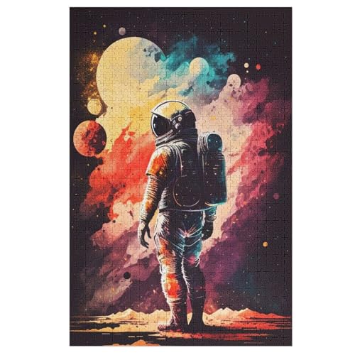 Holzpuzzles 1000 Teile Astronaut -Puzzle Für Jungen Und Mädchen, Schwierigkeitsgrad, Lernspiele, Familienspielzeug （78×53cm） von DDGAAGG