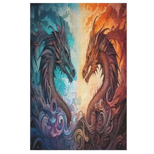 Holzpuzzles 1000 Teile Drache -Puzzle Für Jungen Und Mädchen, Schwierigkeitsgrad, Lernspiele, Familienspielzeug （78×53cm） von DDGAAGG