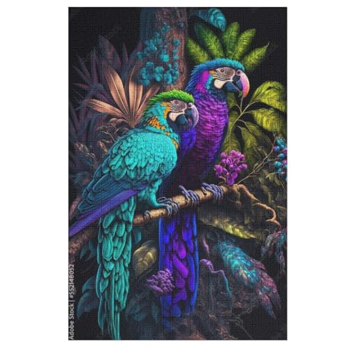 Holzpuzzles 1000 Teile Papagei -Puzzle Für Jungen Und Mädchen, Schwierigkeitsgrad, Lernspiele, Familienspielzeug （78×53cm） von DDGAAGG