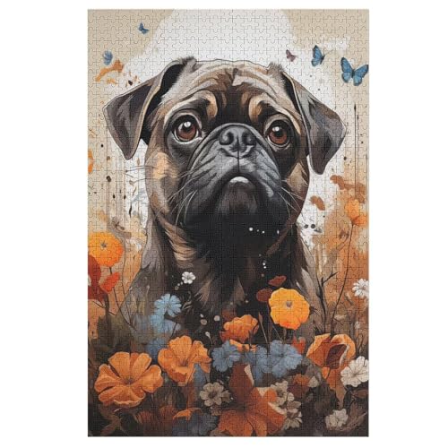 Holzpuzzles 1000 Teile Pug Hund -Puzzle Für Jungen Und Mädchen, Schwierigkeitsgrad, Lernspiele, Familienspielzeug （78×53cm） von DDGAAGG