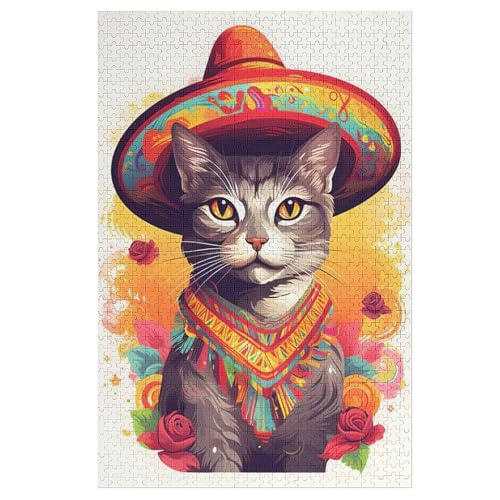 Katze Puzzle 1000 Teile, Holzpuzzle Herausforderndes Geschicklichkeitsspiel Für Die Ganze Familie, Kinder Erwachsenenpuzzle Ab 12 Jahren （78×53cm） von DDGAAGG