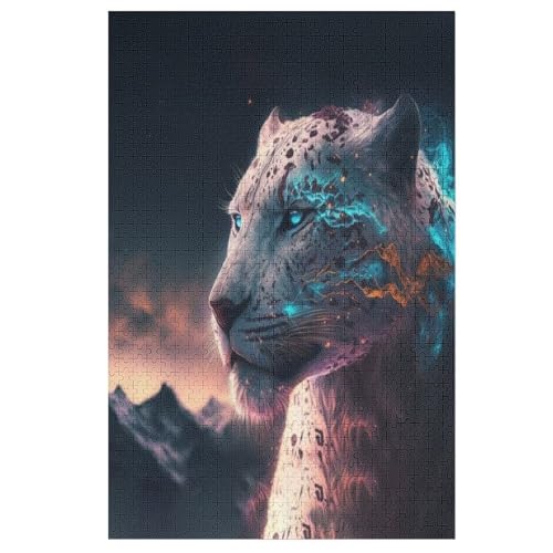 Leopard Holzpuzzle 1000 Teile Klassische Puzzles Erwachsene Kinder Puzzle DIY Kit Holzspielzeug Einzigartiges Geschenk （78×53cm） von DDGAAGG