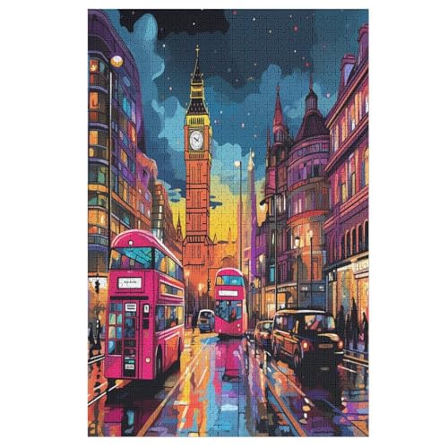 Londoner Stadtbild Puzzle 1000 Teile, Holzpuzzle Herausforderndes Geschicklichkeitsspiel Für Die Ganze Familie, Kinder Erwachsenenpuzzle Ab 12 Jahren （78×53cm） von DDGAAGG