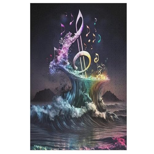 Musiknote Holzpuzzle 1000 Teile Klassische Puzzles Erwachsene Kinder Puzzle DIY Kit Holzspielzeug Einzigartiges Geschenk （78×53cm） von DDGAAGG