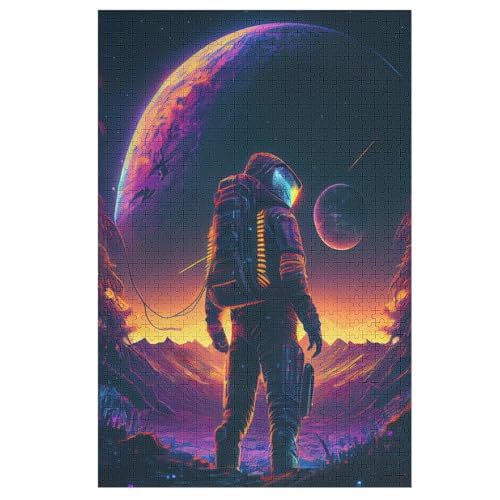Neon Astronaut Holzpuzzle 1000 Teile Klassische Puzzles Erwachsene Kinder Puzzle DIY Kit Holzspielzeug Einzigartiges Geschenk 1000 PCS von DDGAAGG