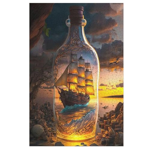 Pirate Ship,Boot Puzzle Für Erwachsene 1000 Teile Premium Recyceltes Brett Zum Lernen, Lernspielzeug, Familienspiele Kinder Holzpuzzle （78×53cm） von DDGAAGG