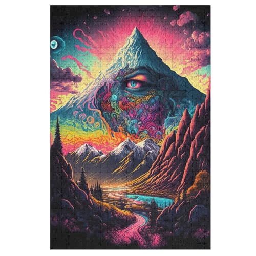 Psychedelic Valley 1000 Teile Puzzles Für Erwachsene Holzpuzzle Familienpuzzlespiel Stressabbau-Puzzle Für Kinder Ab 12 Jahren （78×53cm） von DDGAAGG