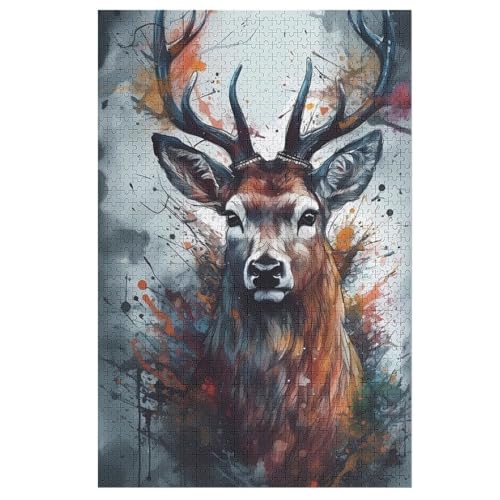 Puzzles Für Erwachsene Hirsch,1000-teilige Puzzle Für Kinder Ab 12 Jahren, Holzpuzzles Für Die Heimdekoration, （78×53cm） von DDGAAGG