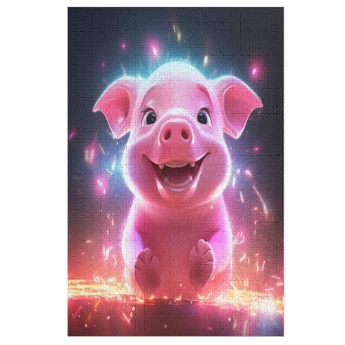 Süßes Schwein -Puzzle, 1000 Teile,Holzpuzzle Für Erwachsene Kinder, Lustiges Spielzeug, Denkspiel, Bildungsspiel, （78×53cm） von DDGAAGG