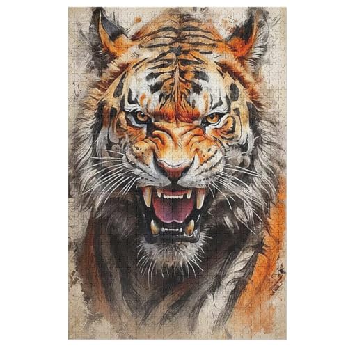 Tiger Puzzle 1000 Teile, Holzpuzzle Herausforderndes Geschicklichkeitsspiel Für Die Ganze Familie, Kinder Erwachsenenpuzzle Ab 12 Jahren （78×53cm） von DDGAAGG