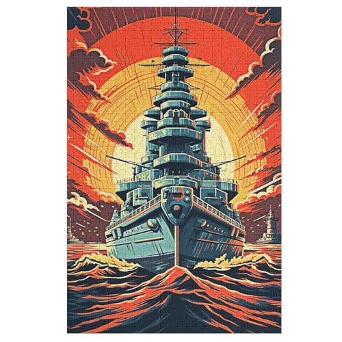 Vintage Kriegsschiffs Holzpuzzle 1000 Teile Klassische Puzzles Erwachsene Kinder Puzzle DIY Kit Holzspielzeug Einzigartiges Geschenk （78×53cm） von DDGAAGG
