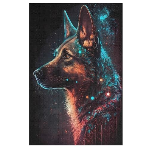 Deutscher Schäferhund Holzpuzzle 1000 Teile Klassische Puzzles Erwachsene Kinder Puzzle DIY Kit Holzspielzeug Einzigartiges Geschenk （78×53cm） von DDGFFDD