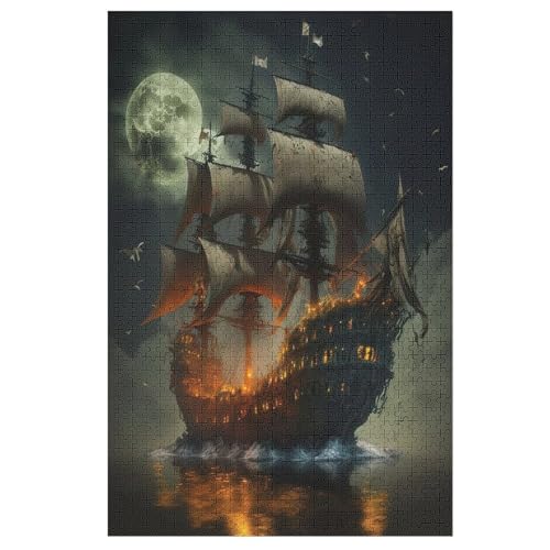 Holzpuzzles 1000 Teile Piratenschiff -Puzzle Für Jungen Und Mädchen, Schwierigkeitsgrad, Lernspiele, Familienspielzeug （78×53cm） von DDGFFDD