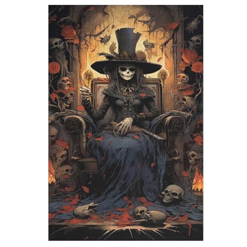 Holzpuzzles 1000 Teile Totenkopf -Puzzle Für Jungen Und Mädchen, Schwierigkeitsgrad, Lernspiele, Familienspielzeug （78×53cm） von DDGFFDD