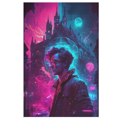 Neon Landschaft Puzzle 1000 Teile, Holzpuzzle Für Erwachsene Kinder, Impossible Puzzles, Geschicklichkeitsspiel Für Die Ganze Familie （78×53cm） von DDGFFDD