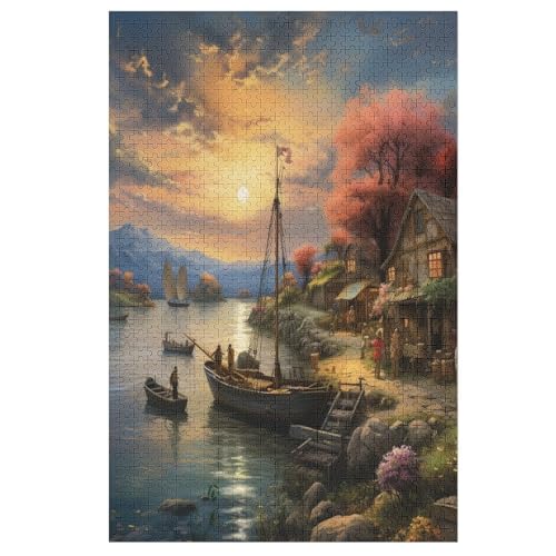 Puzzles Coucher de Soleil sur le Port, 1000 Teile, Puzzle Aus Holz Für Erwachsene Und Kinder Ab 12 Jahren, Lernspielzeug 1000 PCS von DDGFFDD