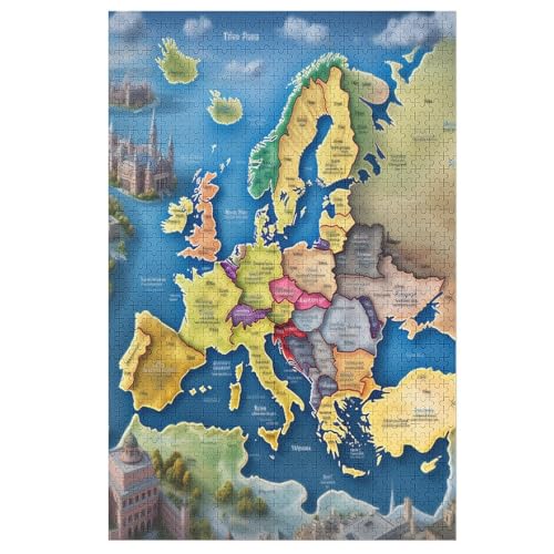 Puzzles Für Erwachsene Europakarte,1000-teilige Puzzle Für Kinder Ab 12 Jahren, Holzpuzzles Für Die Heimdekoration, （78×53cm） von DDGFFDD