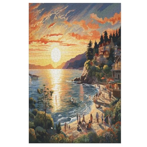 1000 Teile Puzzle Für Erwachsene, Coucher de Soleil sur le Port -Puzzles, Kinder HolzPuzzle, Kreatives Puzzle, Geschenk Für Freunde Und Familie （78×53cm） von DDGHHKK