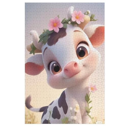 Cute Kuh Puzzle 1000 Teile, Holzpuzzle Herausforderndes Geschicklichkeitsspiel Für Die Ganze Familie, Kinder Erwachsenenpuzzle Ab 12 Jahren （78×53cm） von DDGHHKK