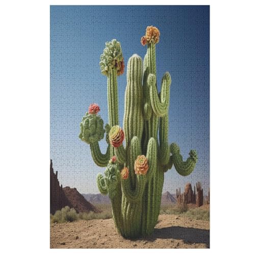 Holzpuzzles 1000 Teile Cactus -Puzzle Für Jungen Und Mädchen, Schwierigkeitsgrad, Lernspiele, Familienspielzeug （78×53cm） von DDGHHKK