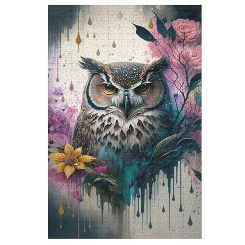 Holzpuzzles 1000 Teile Eule -Puzzle Für Jungen Und Mädchen, Schwierigkeitsgrad, Lernspiele, Familienspielzeug （78×53cm） von DDGHHKK