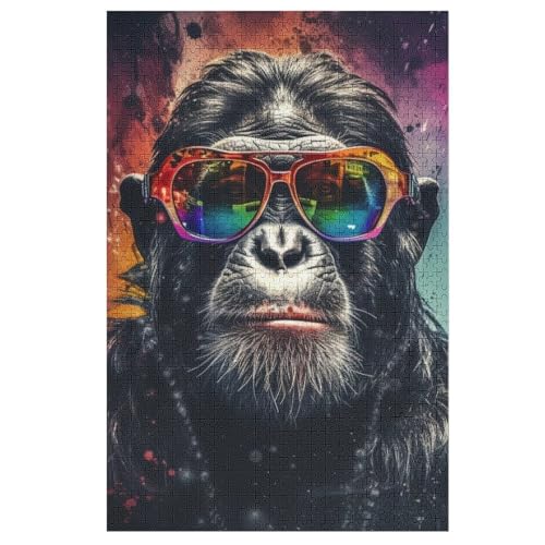 Holzpuzzles 1000 Teile Gorilla -Puzzle Für Jungen Und Mädchen, Schwierigkeitsgrad, Lernspiele, Familienspielzeug （78×53cm） von DDGHHKK