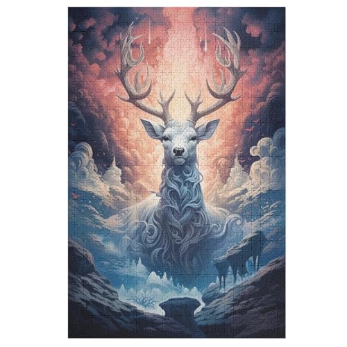 Holzpuzzles 1000 Teile Hirsch -Puzzle Für Jungen Und Mädchen, Schwierigkeitsgrad, Lernspiele, Familienspielzeug （78×53cm） von DDGHHKK