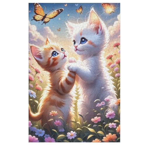 Holzpuzzles 1000 Teile Katze -Puzzle Für Jungen Und Mädchen, Schwierigkeitsgrad, Lernspiele, Familienspielzeug （78×53cm） von DDGHHKK