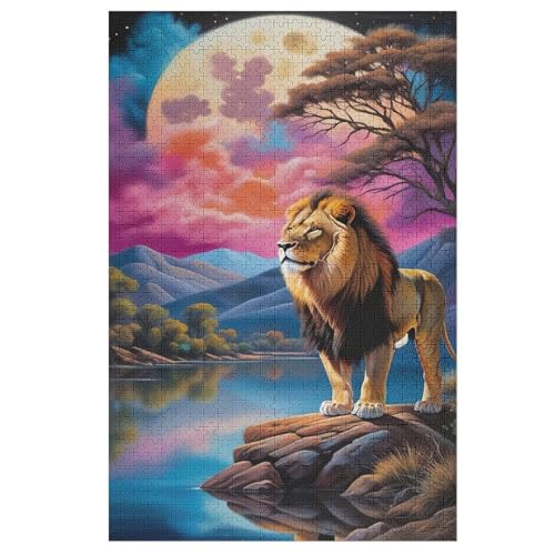 Holzpuzzles 1000 Teile Löwe -Puzzle Für Jungen Und Mädchen, Schwierigkeitsgrad, Lernspiele, Familienspielzeug （78×53cm） von DDGHHKK