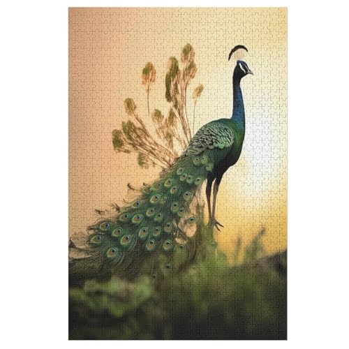 Holzpuzzles 1000 Teile Pfau -Puzzle Für Jungen Und Mädchen, Schwierigkeitsgrad, Lernspiele, Familienspielzeug （78×53cm） von DDGHHKK