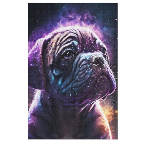 Puzzles Pug Hund, 1000 Teile, Puzzle Aus Holz Für Erwachsene Und Kinder Ab 12 Jahren, Lernspielzeug （78×53cm） von DDGHHKK