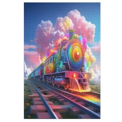 Regenbogenzug Holzpuzzle 1000 Teile Klassische Puzzles Erwachsene Kinder Puzzle DIY Kit Holzspielzeug Einzigartiges Geschenk 1000 PCS von DDGHHKK