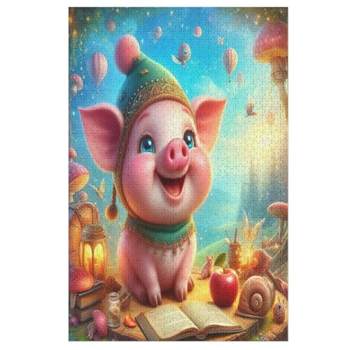 Süßes Schwein Holzpuzzle 1000 Teile Klassische Puzzles Erwachsene Kinder Puzzle DIY Kit Holzspielzeug Einzigartiges Geschenk 1000 PCS von DDGHHKK
