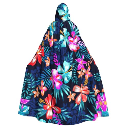 DDSFvbv Blauer Unisex-Kapuzenumhang mit Blumenmuster, Cosplay-Kostüm, Umhang für Partys, Uniform-Bademantel, volle Länge von DDSFvbv