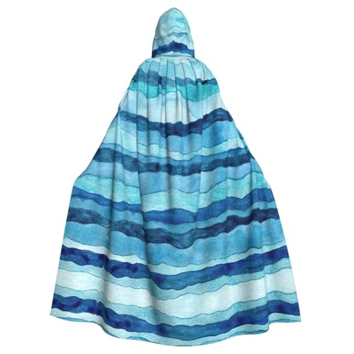 DDSFvbv Blauer Wellenstreifenumhang mit Kapuze, Unisex, Halloween, Cosplay, Kostüm, Umhang für Party, Verkleidung, Uniform, Robe, volle Länge von DDSFvbv